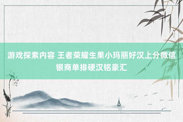 游戏探索内容 王者荣耀生果小玛丽好汉上分微信银商单排硬汉铭豪汇